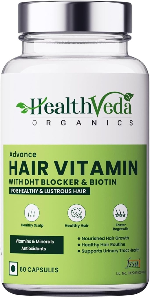 Generic Organics Advance Hair Vitamin with DHT Blocker & Biotin ← Vitaminas de Pelo Probadas Clínicamente para Hombres &amp; Mujeres - 60 Veg Capsules