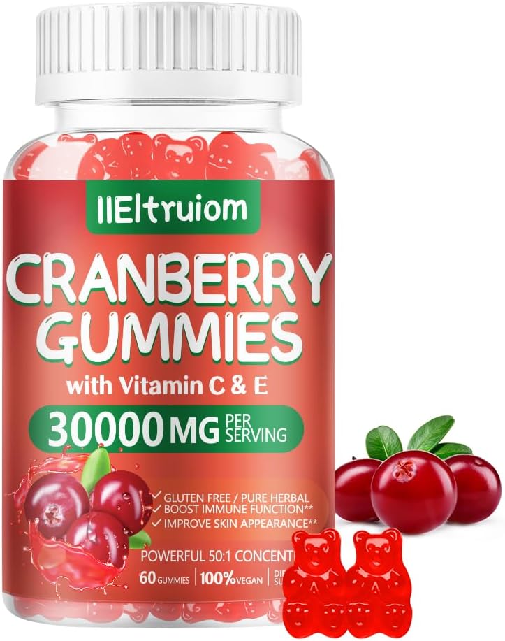 Cranberry Gummies Urinary Tract Health for Women &amp; Men, 50X Concentrate Extrac, Vitamina C &amp; E, Cranberry Gummies for Women with Hibiscus to Support Immune, 60 Condes