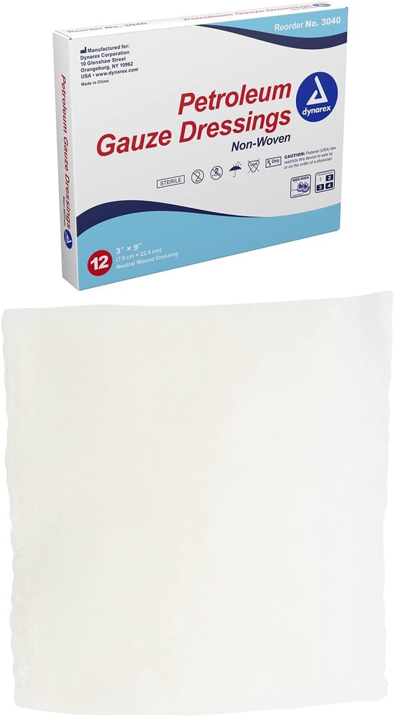 Dynarex Sterile Petroleum No Adhering Gauze Dressing for Wounds, 12 Count