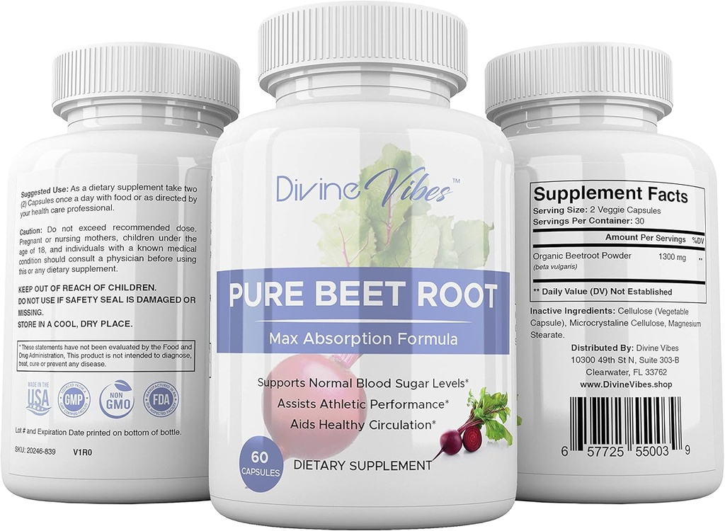 Beet Root Capsules - 1300mg Por Serving - Beet Root Powder Capsules - Beetroot Powder Supports Blood Pressure, Athletic Performance, Digestive, Immune System (Pure, Non-GMO, Gluten Free)