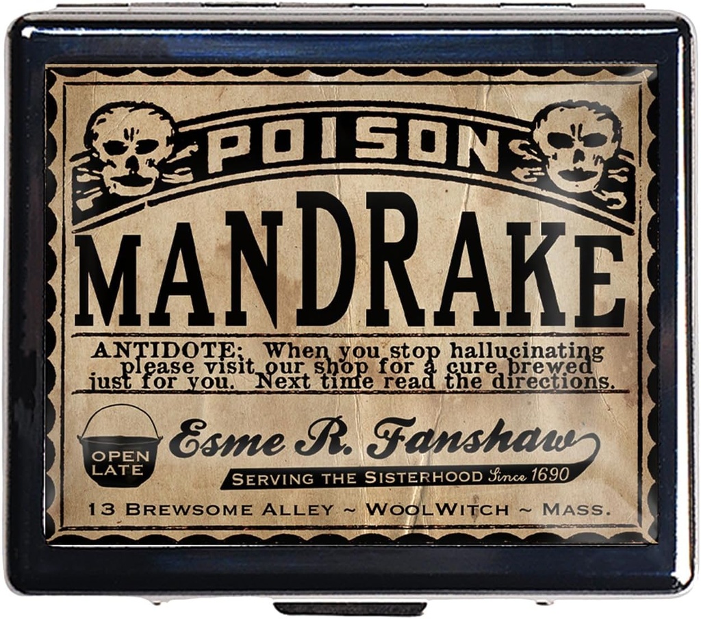 Caja de Píldora Vintage de Plata Caja de Píldora de Metal de 7 Días con Espejo y 8 Compartimientos Organizador lindo de Píldora de Viaje para Purse (Poison Mandrake)