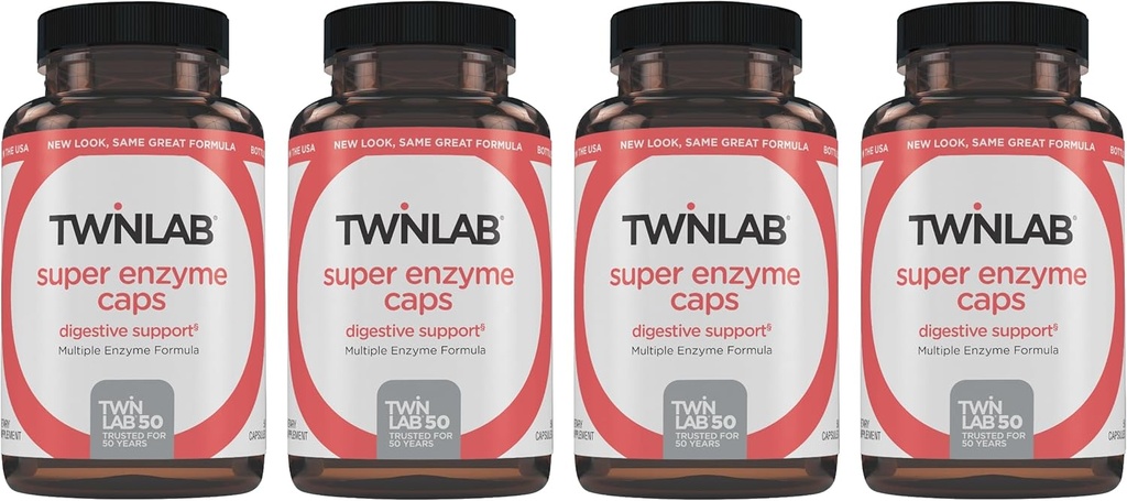 Twinlab Super Enzyme Caps - Suplemento de estreñimiento con Enzymes Digestivos - 50 cápsulas (Pack of 4)