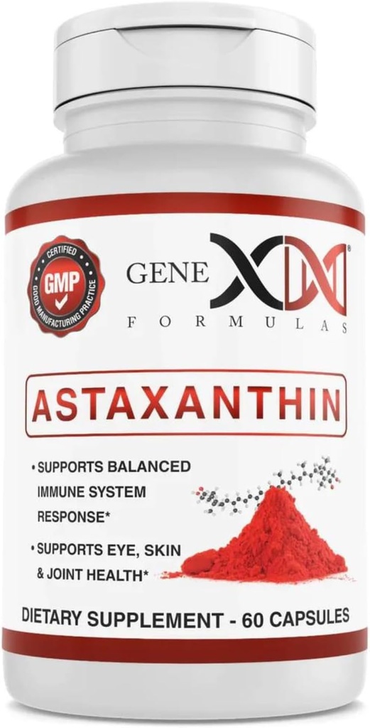 GENEX 12mg Astaxanthin Softgels (60 cápsulas) Antioxidante natural para el ojo, la piel y la salud conjunta &amp; apoyo inmunológico - Gluten Free, Non-GMO (60 Day Supply)