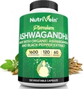 Nutrivein Ashwagandha for Men ' Women - 1600mg - Mejorado con el Pepper Negro - Alto-Absorption Root Powder Ashwagandha Suplementos para Mood Balance, Descanso sueño, " Focus - 120 cápsulas Vegan