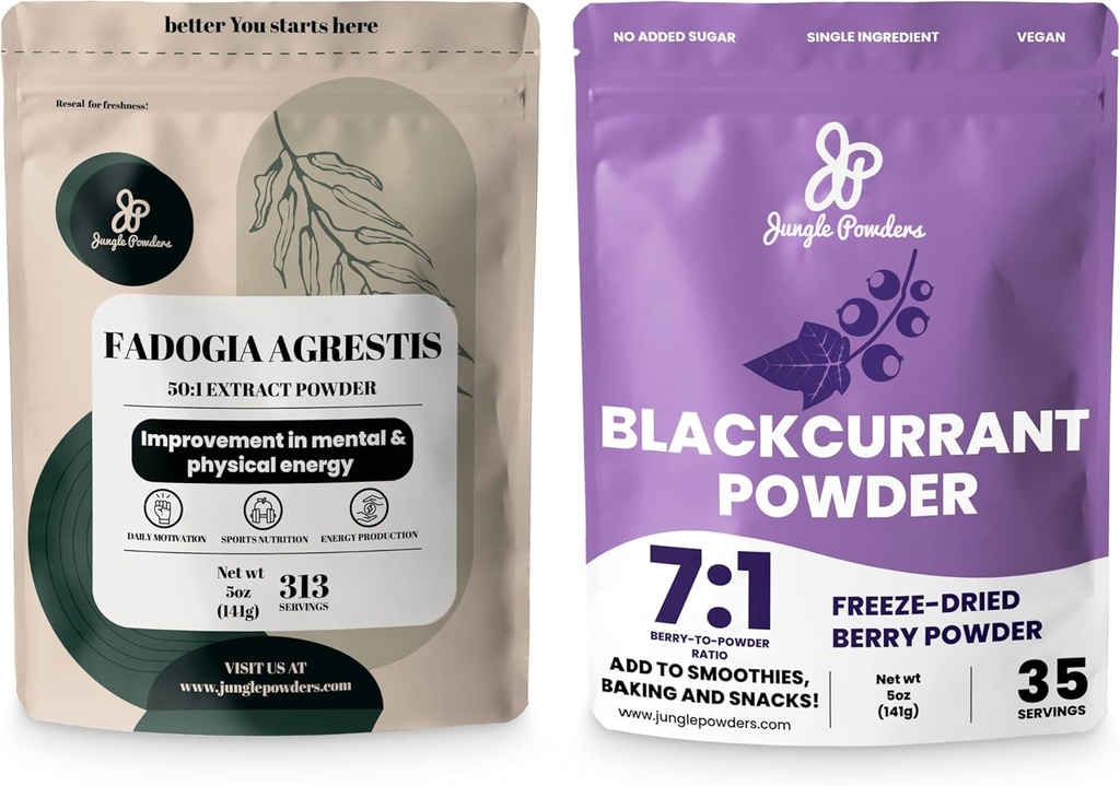 Powders de la selva Agrupar para la salud de los hombres &amp; Vitality: 5oz Fadogia Agrestis Extract Powder - Suplemento Nigeriano Puro + 5oz Negro Currant Powder - Fruto fundido para té, jugo, esmooties, &amp; Más!
