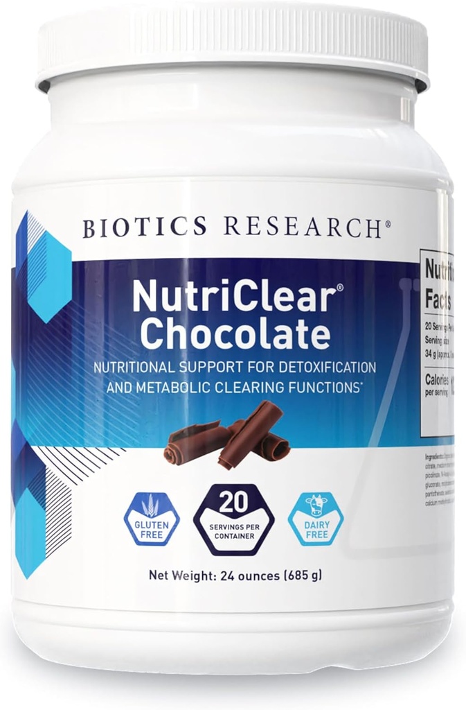 Biotics Research NutriClear Chocolate – Polvo de chocolate. Apoyo nutricional para la desintoxicación y depuración metabólica, Composición sana del cuerpo, 17 g Proteína orgánica de la pia por servicio 24 Oz