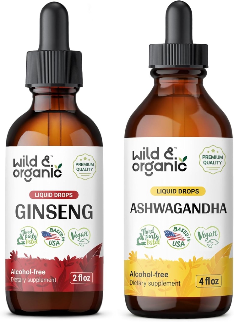 Wild &amp; Organic Ginseng Tincture 2 fl oz &amp; Ashwagandha Tincture 4 fl oz