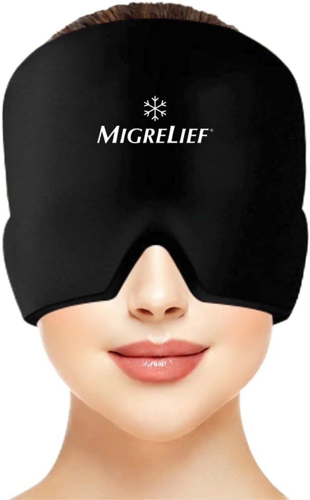 Migrelief Migraine Relief Cap - Ice Cap for Migraines and Headaches with 360 Degree Head and Eye Coverage - Cold Therapy Headache Hat and Migraine Mask for Natural Pain Relief - One Size, Black