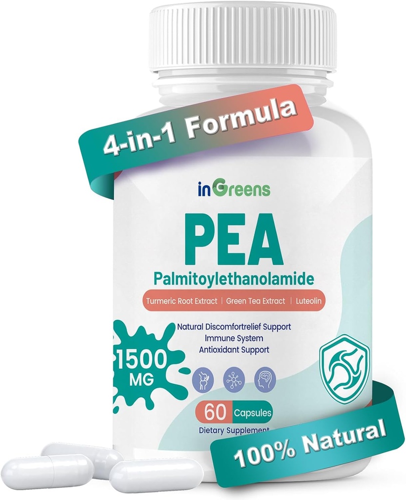 High Potency 4-in-1 Palmitoylethanolamide, 700mg Pea Supplement for Men and Women, Made in USA, 60 Capsules