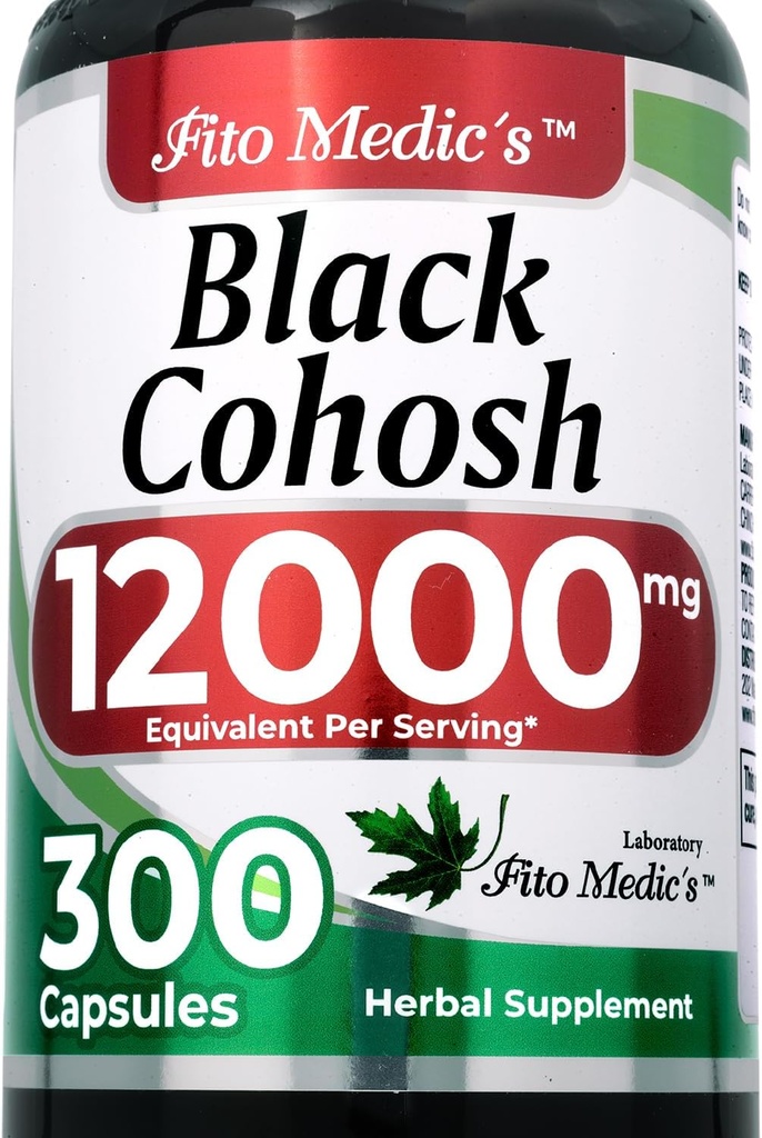 FITO MEDIC'S Black Cohosh Root Extracto 12000 mg Equivalente, Suplemento Herbal para Mujeres, 300 cápsulas
