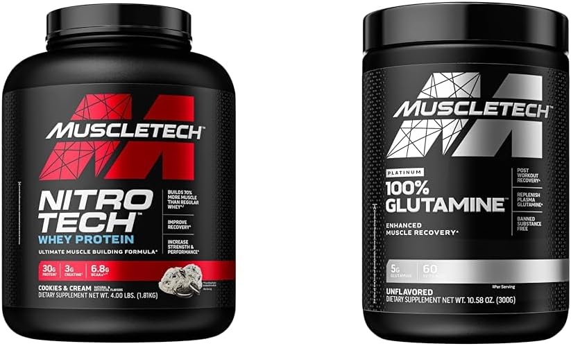 Muscletech Whey Protein Powder Nitro-Tech Whey Protein Isolate & Glutamine Powder 100% Pure L Glutamine Powder ← Post Workout Recovery Bebida L-Glutamine Powder