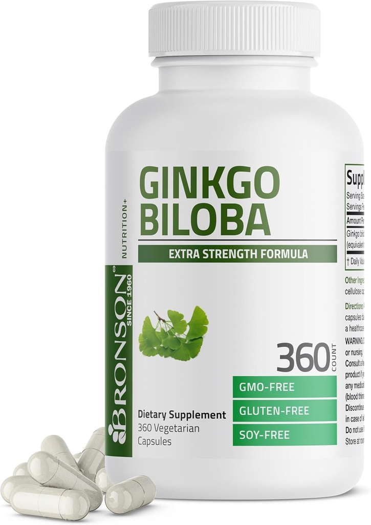 Bronson Ginkgo Biloba Extra Strength admite la función cerebral &amp; Memory Support, 360 Vegetarian Capsules
