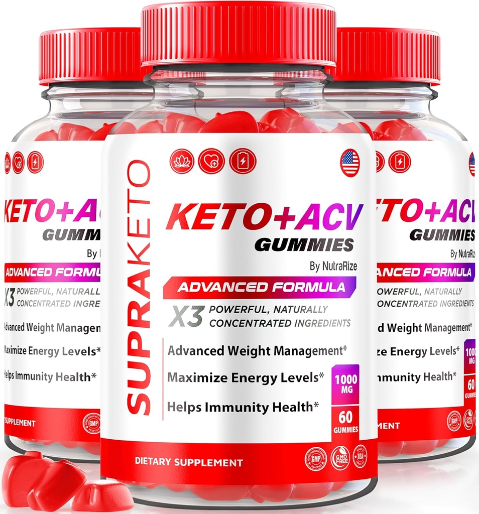 NutraRize (Pack of 3 Supra Keto ACV Gummies for Weight Loss, Premium Keto+ACV Gummies, All-Natural Apple Cider Vinegar Gummy, Fórmula avanzada, Comentarios de Suplemento Oficial (180 Gummies)