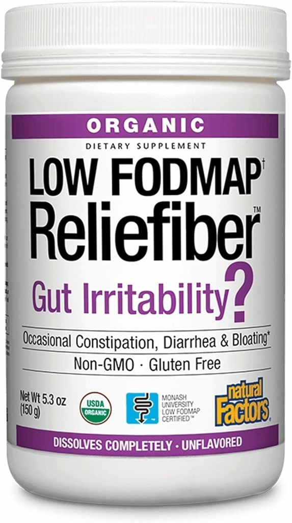 Factores naturales Pólvora de Alivio de FODMAP ecológica - Suplemento de Apoyo a la Salud Digestiva con Fibra Dieta &amp; Soluble - Ayuda a la Salud de Gut Bloquear - Desarrollado, 150 g (30 Servimientos)