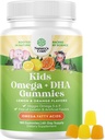 Omega DHA Gummies para niños - ácidos grasos Omega 3 6 9 con vitamina C para cerebro, inmunidad y visión - DHA nutricional para niños para el sistema nervioso saludable " Apoyo en foco - Fish Free " Vegan - 180 Chews