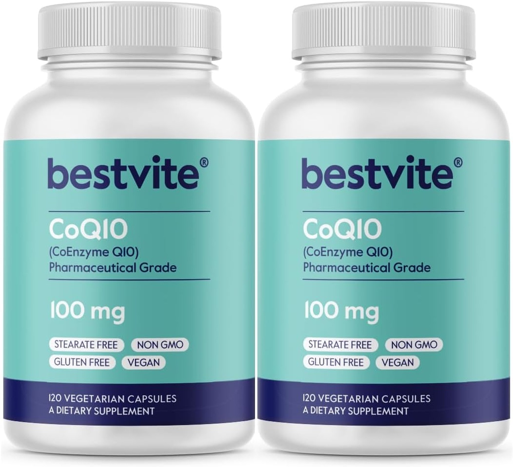 BestVITE Coenzyme CoQ10 100mg (240 cápsulas vegetarianas) (2-Pack) Naturalmente fermentado - No Stearates - No Fillers - Vegan - No GMO - Gluten Free