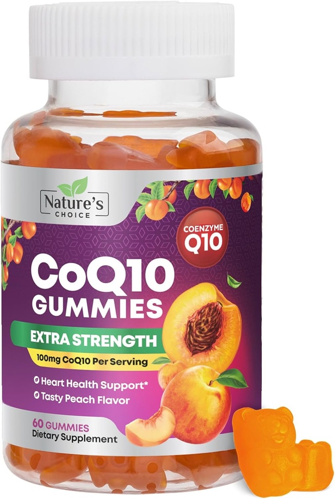 CoQ10 Gummies for Adults 100mg - 3X Strength, Absorción alta, Suplemento antioxidante para la producción de energía de la salud cardíaca, Ultra Coenzyme Q10 Vitaminas, Coq 10 Suplementos - 60 CoQ10 Gummies
