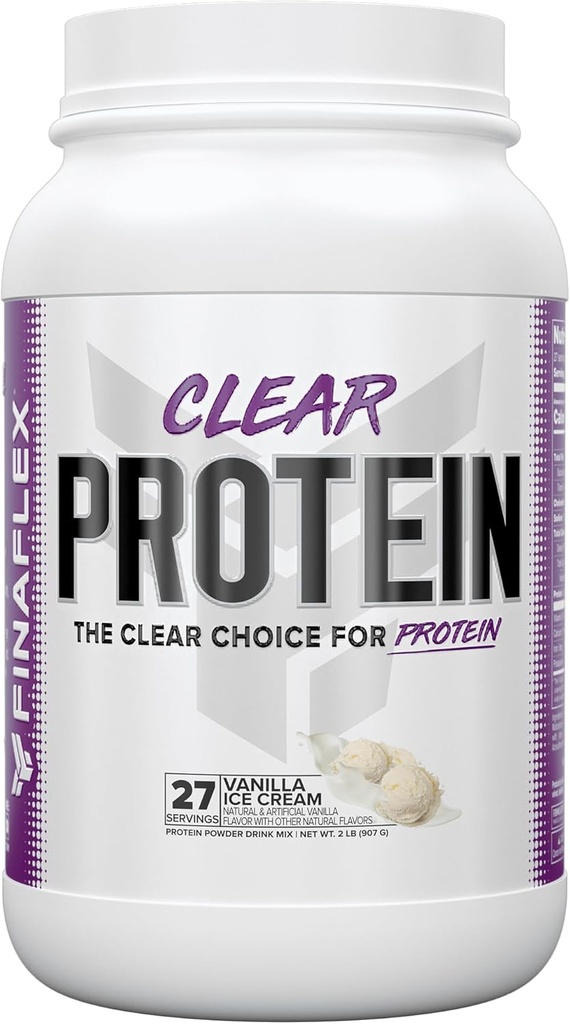 FINAFLEX Clear Protein, Vanilla - 2 lb - Promueve el rendimiento muscular &amp; Crecimiento - Milkshake-Like Taste - Bajo Carb, Bajo Grado &amp; Gluten Gratis - 27 Servimientos