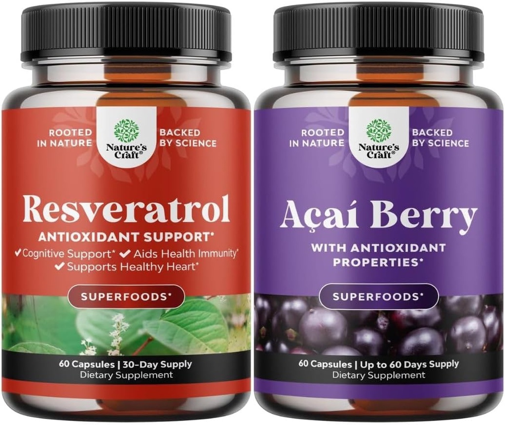 Agrupación de cápsulas de resveratrol con AMPK Metabólico Activador para Metabolismo Boost " Eficiencia celular y Acai Berry Antioxidante Apoyo para Hombres de Mujeres para el Sistema Inmunitario y la Salud Cognitiva