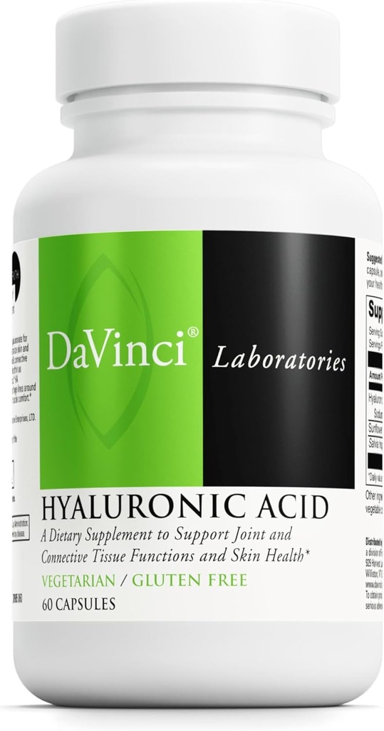 DaVinci Laboratorios Ácido Hialurónico - Suplemento dietético para apoyar la salud conjunta, cartílago y piel* - con ácido hialurónico, lecitina de girasol y salvia Hispanica Powder - libre de gluten - 60 cápsulas vegetarianas