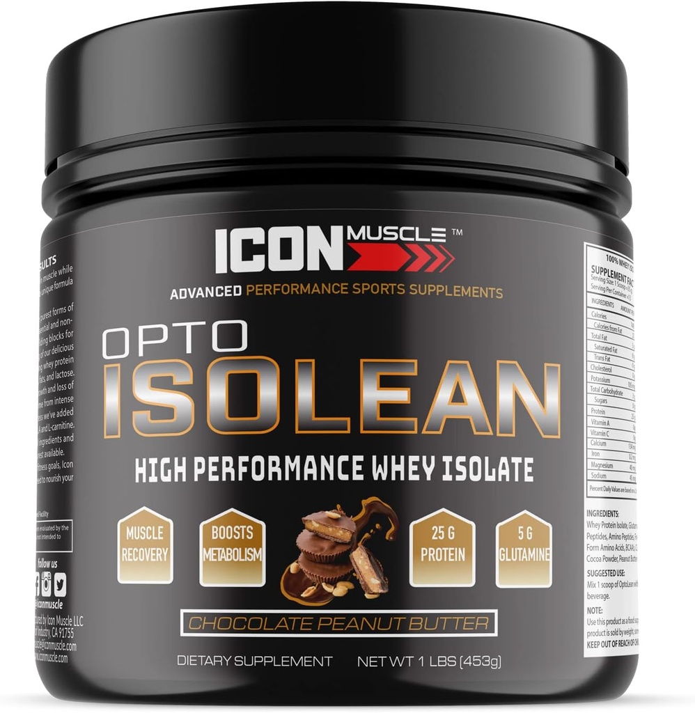 Isolean Whey Protein Isolate Powder, Vanilla, Chocolate, Strawberry, Cookies & Cream, Salted Caramel, Chocolate Mint, Chocolate Peanut Butter, 1 Pound (Chocolate Peanut Butter)