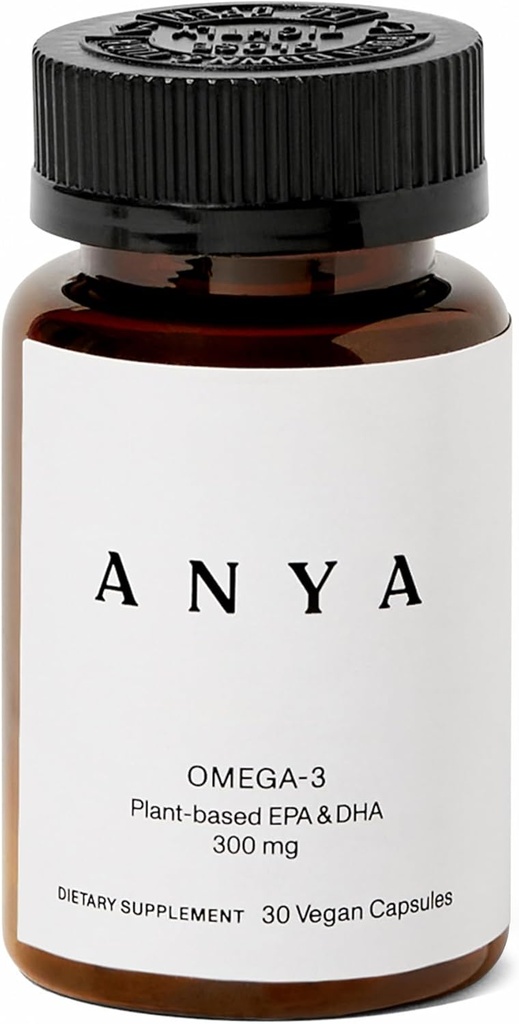 ANYA Omega 3 con 300 mg DHA y EPA, Ingredientes Limpios, No GMO, 100% Vegan, Gluten, Soy y Dairy Free. Suplemento para la mujer, vitamina postnatal prenatal para la lactancia materna y apoyo a la lactancia