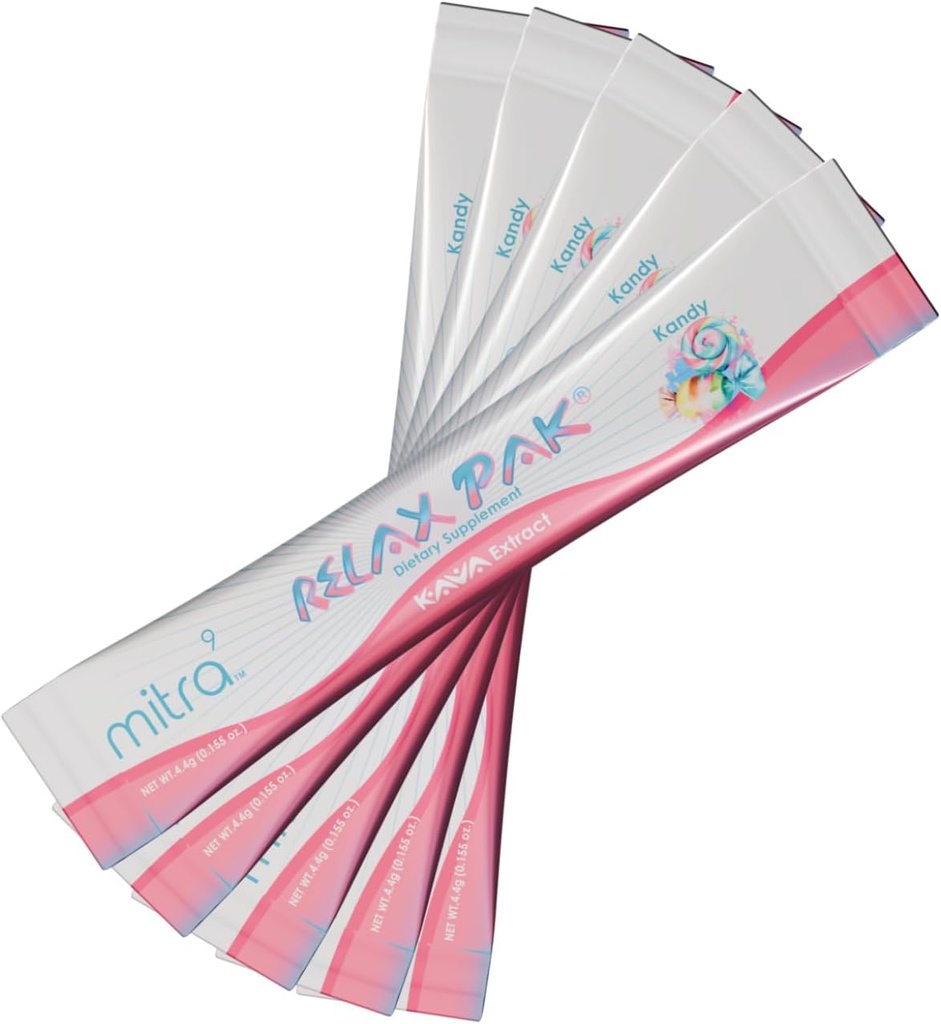 Mitra9 Kava Powder RelaxPak - Kandy Kava Extract Powder Packets | Mood Enhancer | Plant Based | Promotes Natural Calm & Clarity | Easy Open Single-Serving Stick (5)