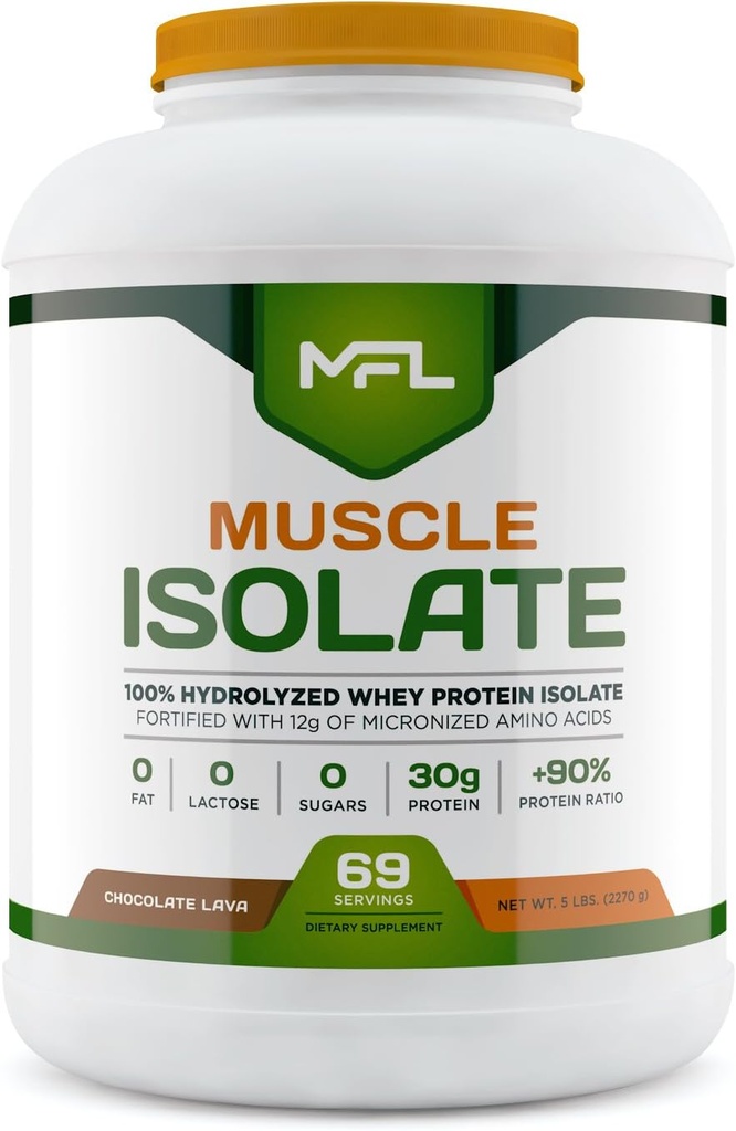MFL 100% Isolate Protein l 30g de Protein l 12g Amino Acids l Keto Friendly l Low Carbs l 5 lbs. (Chocolate Lava)