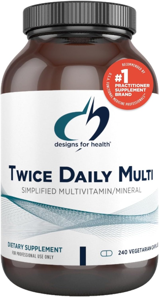 Diseños para la salud Multivitaminada para Hombres - Dos veces Suplemento Multimineral diario " Multivitamínico sin hierro + mezclado B12 y Folato, Vitamina C, K, D, E + Más (240 cápsulas)