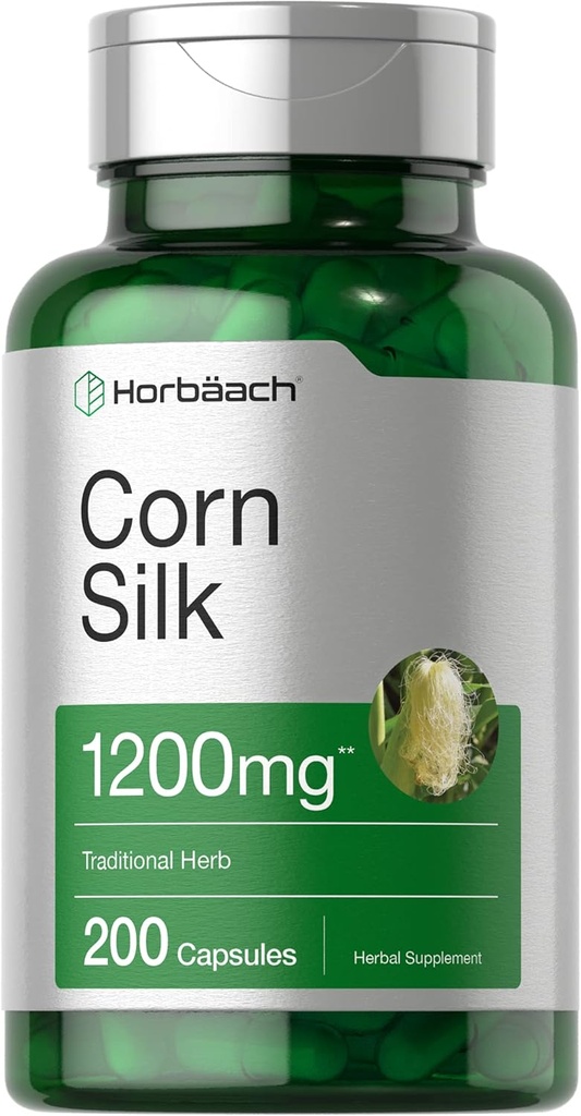 Horbäach Corn Silk Capsules 1200mg  200 Count ← Non-GMO, Gluten Free Extract Supplement