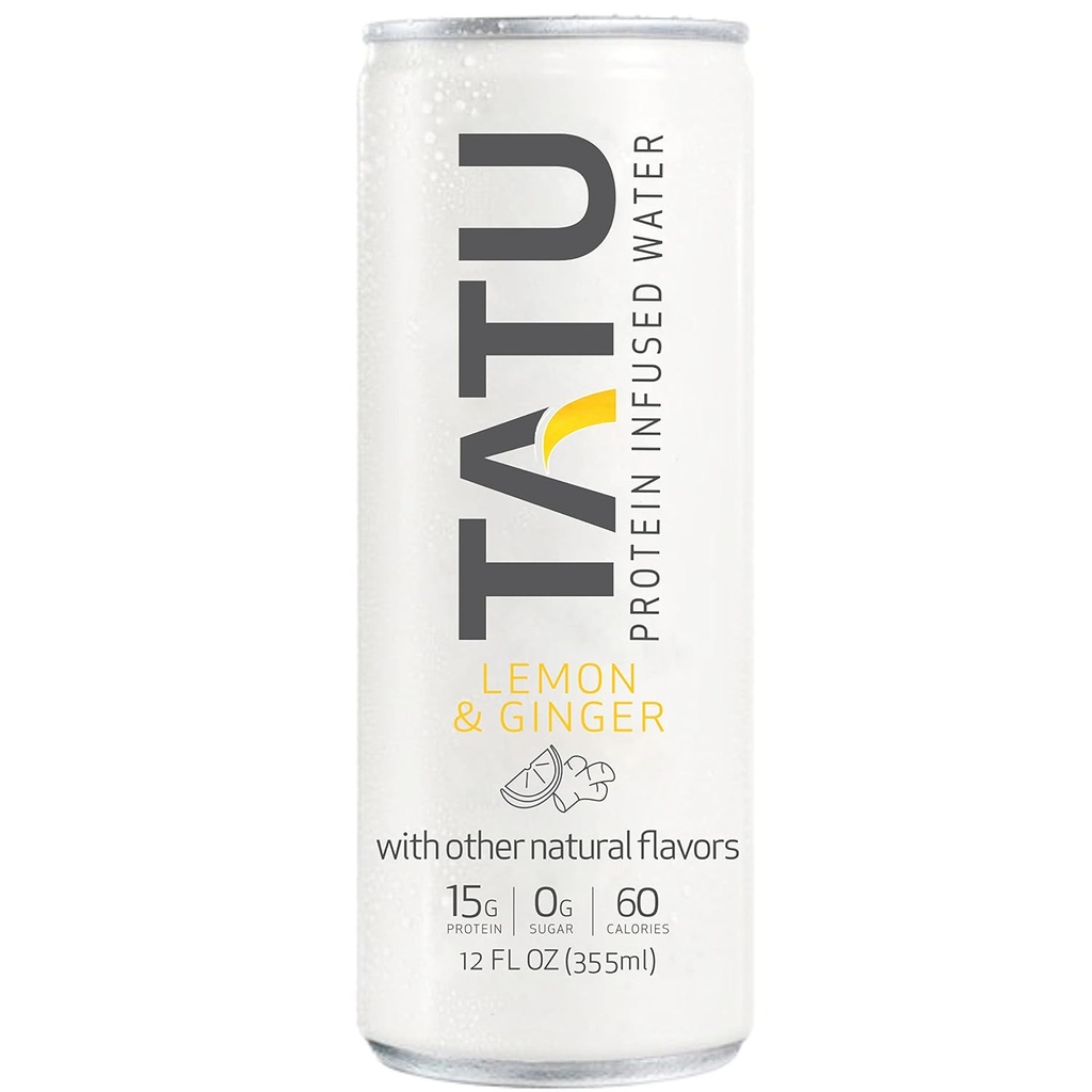 TATU Listo para beber Proteína Agua Infundada Limón Ginger 24 Pack. 15 gramos de proteína de suero aislato, 0 gramos de azúcar, sólo 60 calorías. Lemon Ginger y Orange Mango. Gratuito, libre de lactosa.