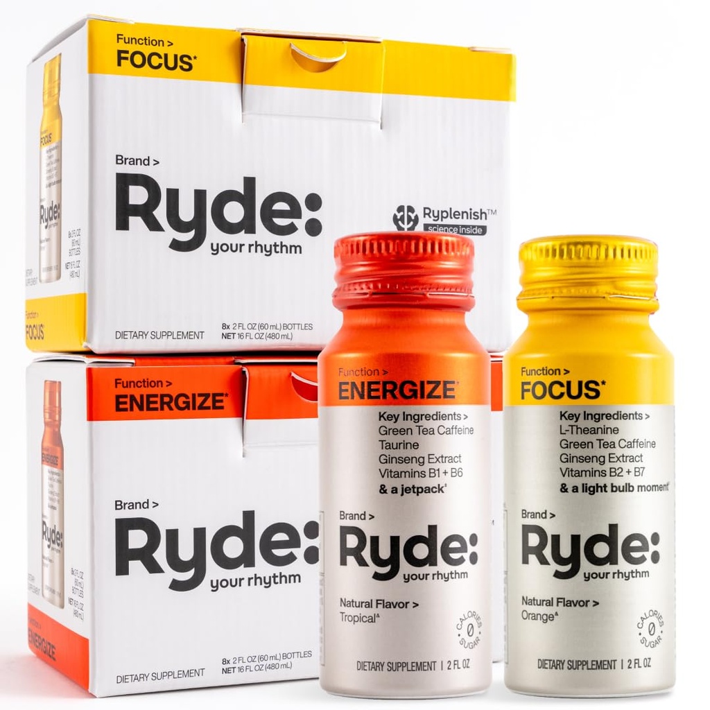 Zapatos RYDE ← Energize + Focus ← Esencial B Vitaminas y Caffeine viven Cero Calories, Cero Azúcar Silencioso paquete de 16