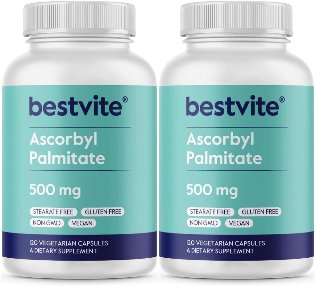 BESTVITE Ascorbyl Palmitate 500mg (240 Vegetarian Capsules) (2-Pack) - No Stearates - No Fillers - No Flow Agents