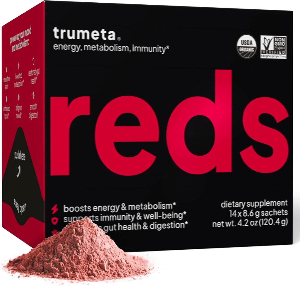 Superfood Reds Powder Packs - para Immune Support and Memory I Reds Superfood Powder Antioxidants Polyphenols Blend with Organic Acai Berry, Goji Berry, Pomegranate - 14 Sachets