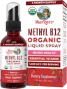 MaryRuth Organics Vitamina B12 Liquid Spray Silencio Vegan, Non-GMO, Gluten-Free TEN USDA Suplemento Orgológico Silencio Energía " Nervous System Support ← B12 Vitaminas para Mujeres " Hombres Silenciosos 1.500 mcg Silencio 1 Fl Oz