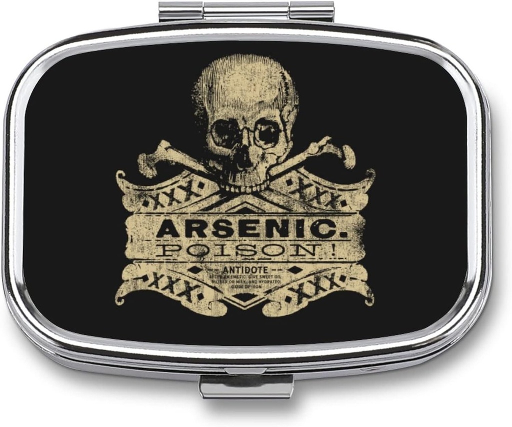 Metal 2 Organizador de píldoras de baño Viajes Friendly Caja de píldoras compactas portátiles Cute Pill Case to hold Vitamins/Fish Oil/Supplements/Meds/Tablet for Purse/Pocket (Arsenic Poison)