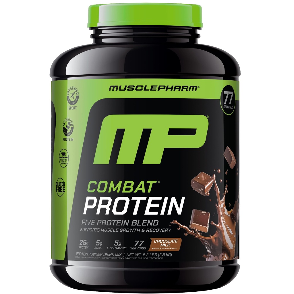 MusclePharm Combat Protein Powder, Chocolate Milk Flavor, Fuels Muscles for Productive Workouts, 5 Protein Sources Including Whey Protein Isolate & Egg Albumin, Gluten Free, 6.2 lb, 77 Servings
