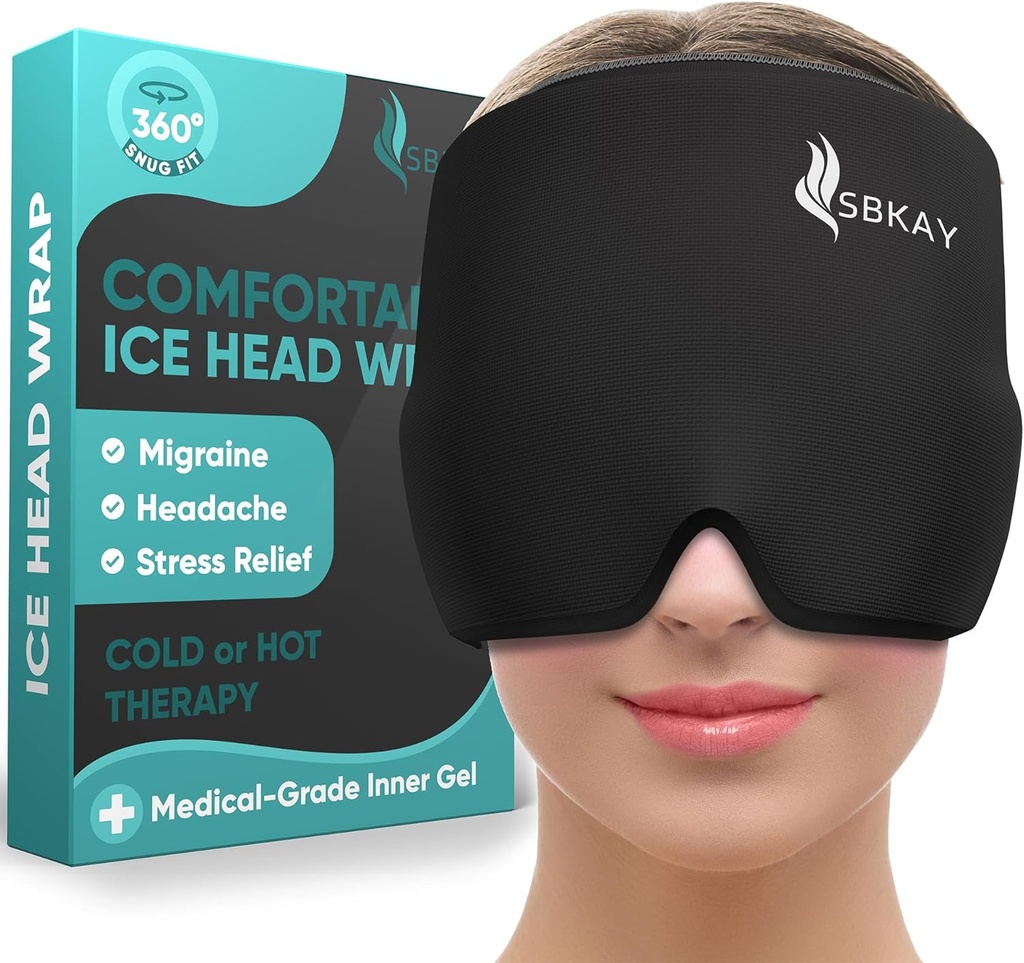 Comfortable Migraine Headache Relief Cap - Migraine Ice Head Wrap With 360° Form Fitting Design - Gel Ice Cap - Natural Hot or Cold Therapy For Headache, Tension, Puffy Eyes, Stress -One Size fits all