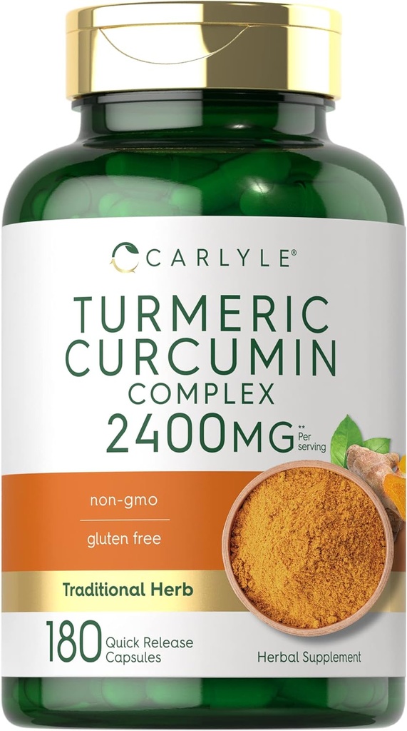 Carlyle Turmeric Curcumin Suplemento 2400mg  180 Powder Capsules ← Herbal Complex ← Non-GMO, Gluten Free Formula