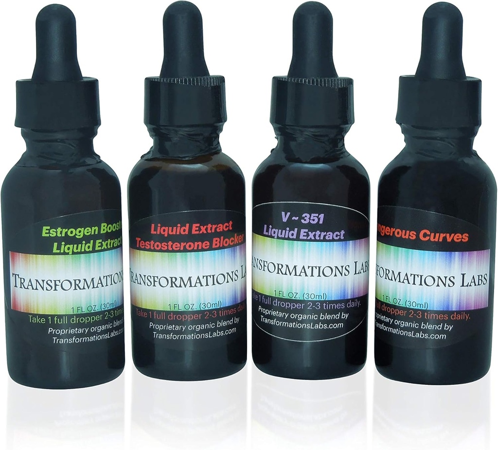 MTF E-Booster, T-Blocker, V~351 Advanced Feminizer " Dangerous Curves Synergist, MTF Liquid Extracts 4 Pack Transitioning Transgender Kit!!