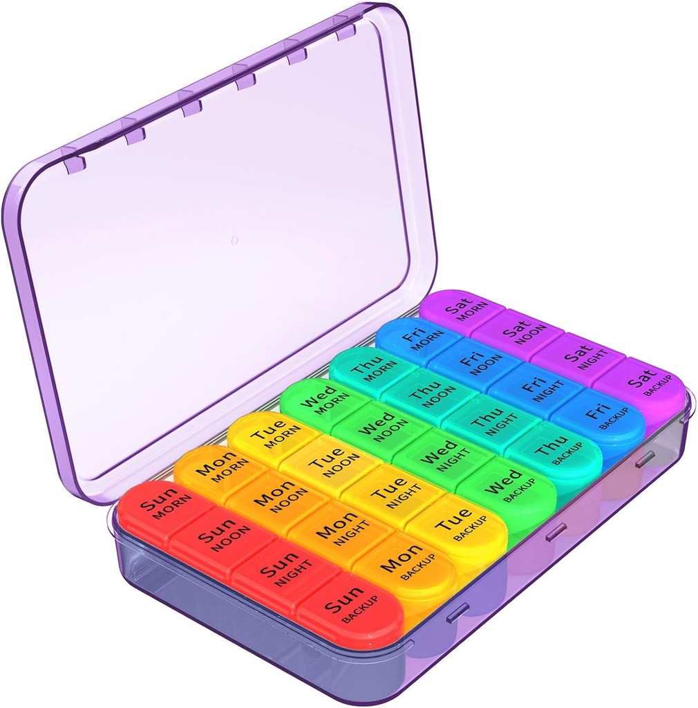 Organizador semanal de píldoras Daviky 4 veces al día, gran caja de píldoras de 7 días portátil para viajar, caja de organizadores de medicina con contenedores individuales extraíbles para mantener vitaminas, suplementos y medicamentos