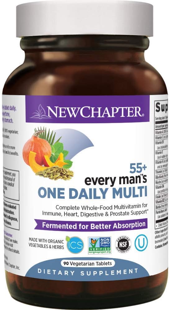 Nuevo Capítulo Multivitamínico para Hombres 50 Plus - Cada uno diario 55+ con Probióticos fermentados + Alimentos enteros + Astaxanthin + Ingredientes no orgánicos GMO - 90 ct
