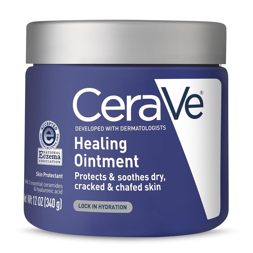 CeraVe Healing Ointment, Hydrating Skin Protectant With Petrolatum, Hyaluronic Acid " Ceramides, Face & Body Skin Barrier Repair For Cracked, Chafed, Dry Skin, Fragrance Free " Lanolin Free, 12 Oz