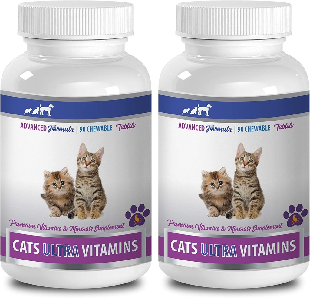 Treats Wellness para gatos - Ultra Vitaminas para gatos - Minerales saludables y vitaminas Fórmula - Cerdos - Calcio para gatos - 2 Botellas (180 Treats)