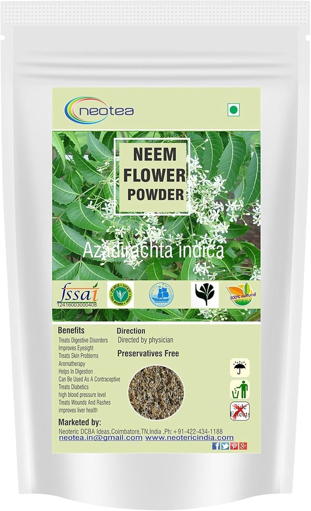 neotea Azadirachta Indica Neem Flower Powder Veppam Poo 200 GM ← Neem Flower(Veppam) Powder ← Pure &amp; Herbal (Neem) Pushpam Poo  Premium &amp; Organic Indian Lilac Flower Poo