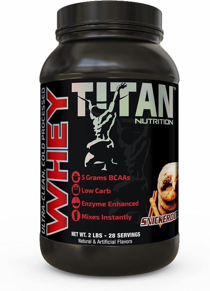 Titan Whey Protein Powder - Premium, Fast-Absorbing Whey with 23g of Protein, BCAAs, " Digestive Enzymes Por Serving - Supports Lean Muscle Mass " Optimal Digestion - 2 libras, Snickerdoodle