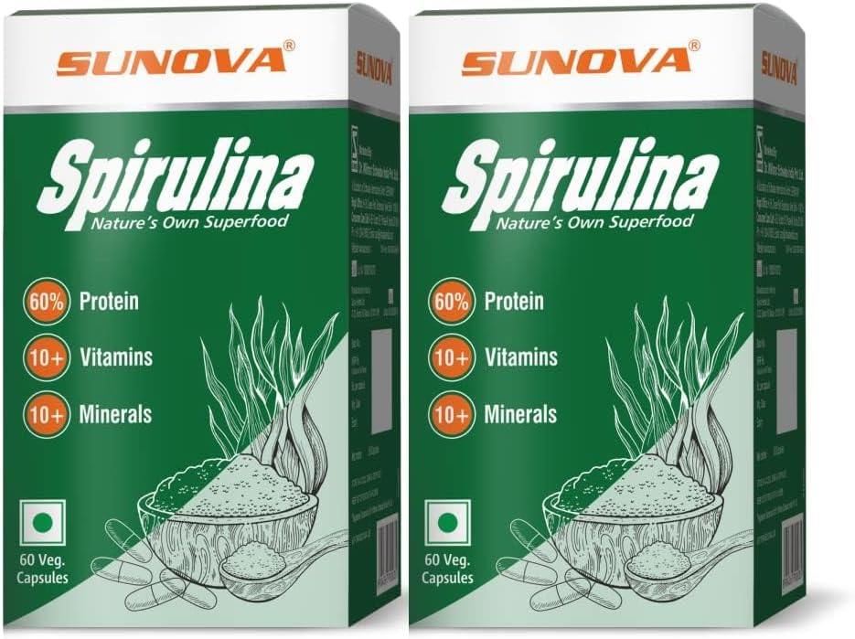 Spirulina Capsules – Nature’s Own Superfood and Nutritional Supplement,Spirulina for Full Body Support – 60 Capsules (Pack of 2)