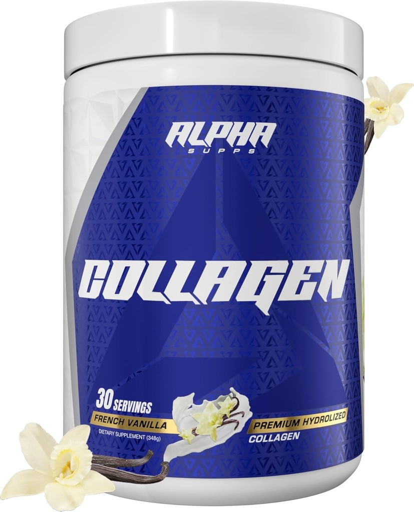 Alpha Supps Premium Hydrolyzed Collagen Protein Powder - Collagen Peptides Supplement for Men & Women with Digestive Enzymes - 30 Servings (French Vanilla)