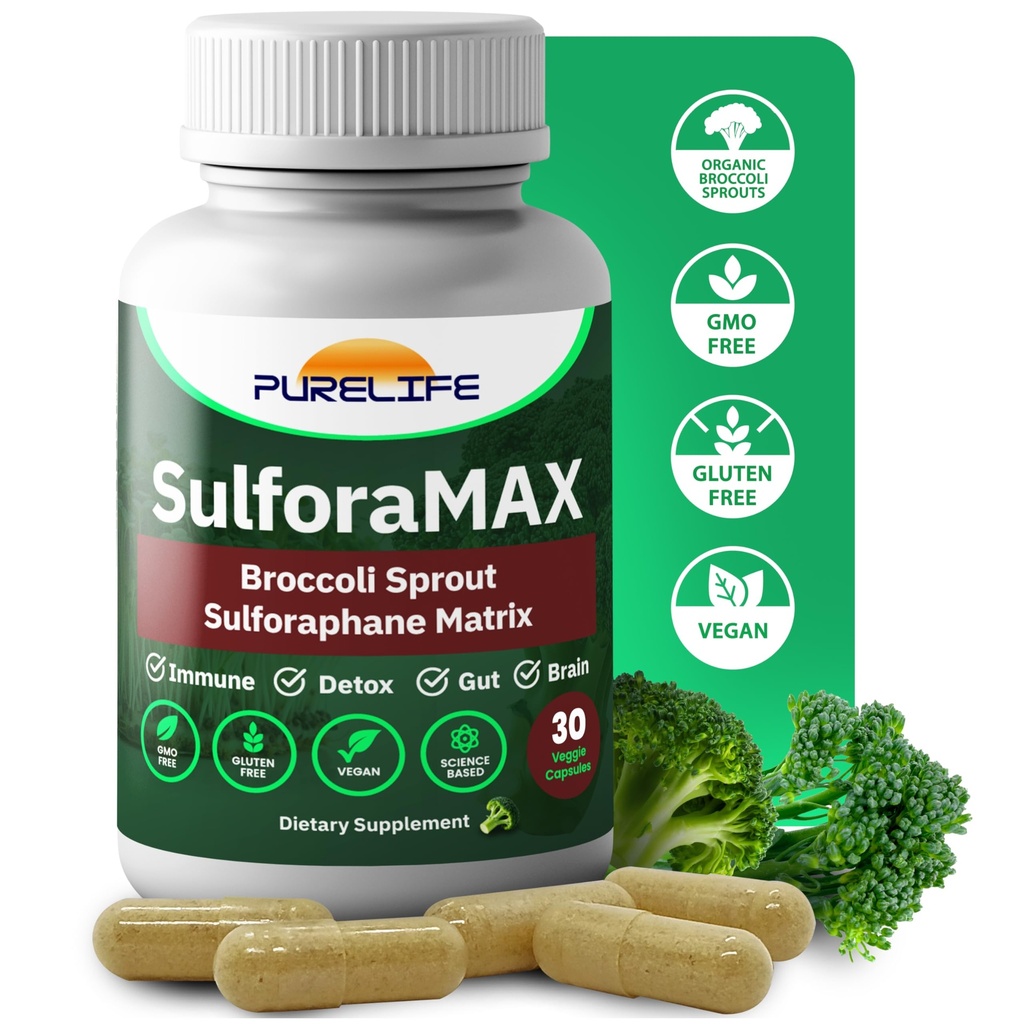 SulforaMAX - Sulforaphane Broccoli Immunity Supplement - [Formerly Regen-X] - Immune Support, Heart, Liver, Brain Health Supplements - Vegan, Non-GMO, 10,000 MCG Sulforaphane (30 cápsulas vegetarianas)