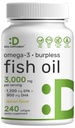 SUPLEMENTO DEAL Omega 3 Suplementos de aceite de pescado, 3000 mg por ser, 240 Softgels – EPA 1,200 mg + DHA 900 mg – Píldoras de Burpless, Limón Flavored, Wild Caught – Brain & Heart Support – Mercury Free, Non-GMO